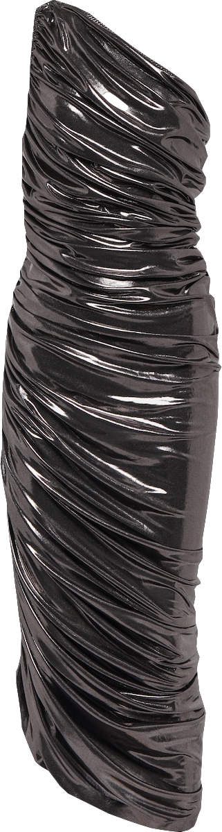 Norma Kamali Shiny Black Ruched One Shoulder Doana Dress UK S