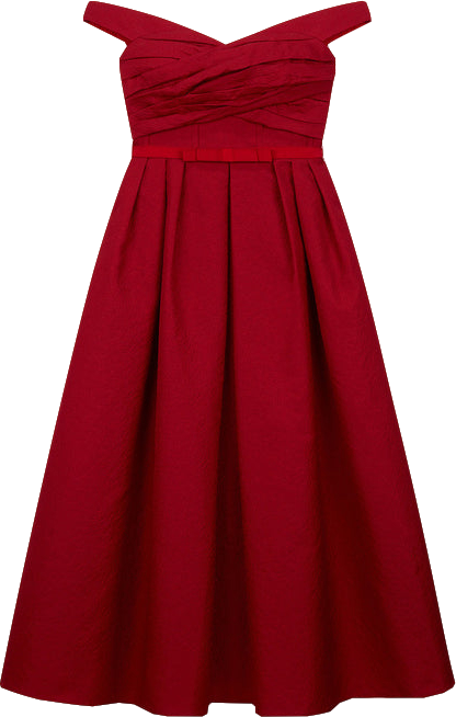 Self-Portrait Red Ruched Off-the-shoulder Midi Dress UK 8