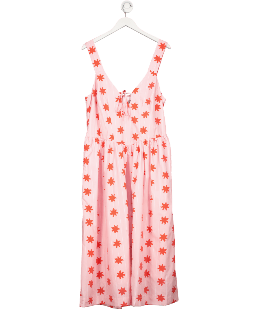 RENEE STUDIO Pink Plus Exclusive Shirred Back Corset Detail Tie Front Strappy Midi Dress UK 18 - Reliked