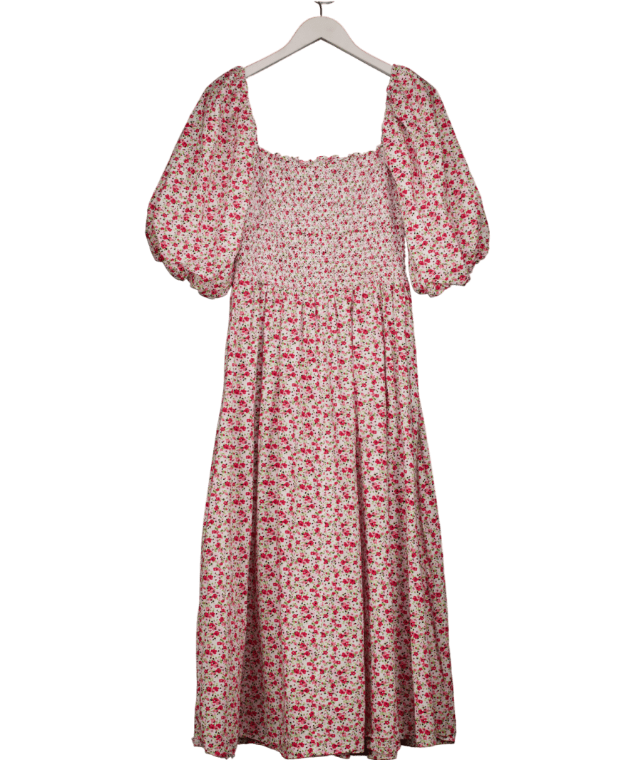 resume White / Pink Shirred Bodice Floral Midi Dress Fr38 UK 10 - Reliked