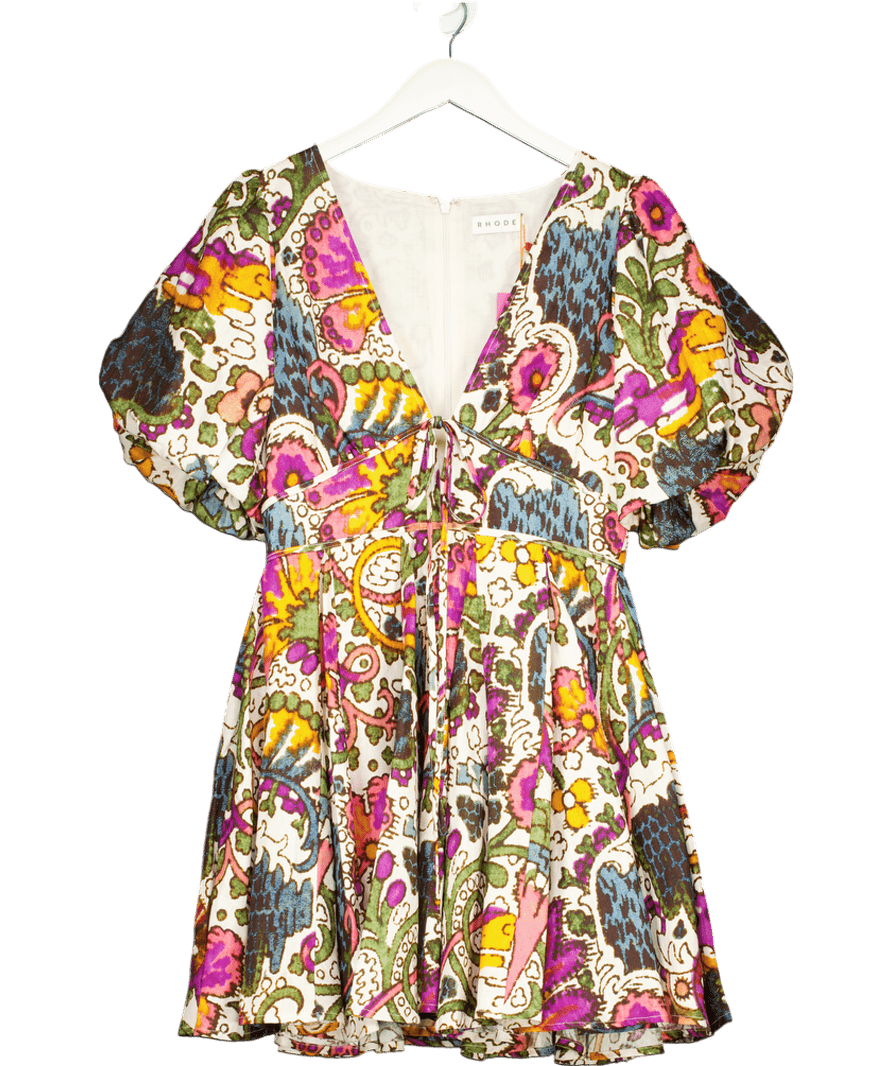 Rhode Multicoloured Resort Linen Madeline Lamu Grande - print Flared Dress UK 10 - Reliked
