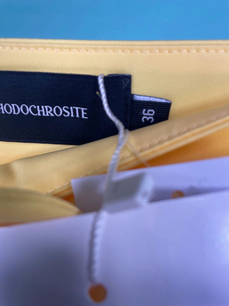 Rhodochrosite Yellow Laura Satin Button detail Trousers UK 8 - Reliked