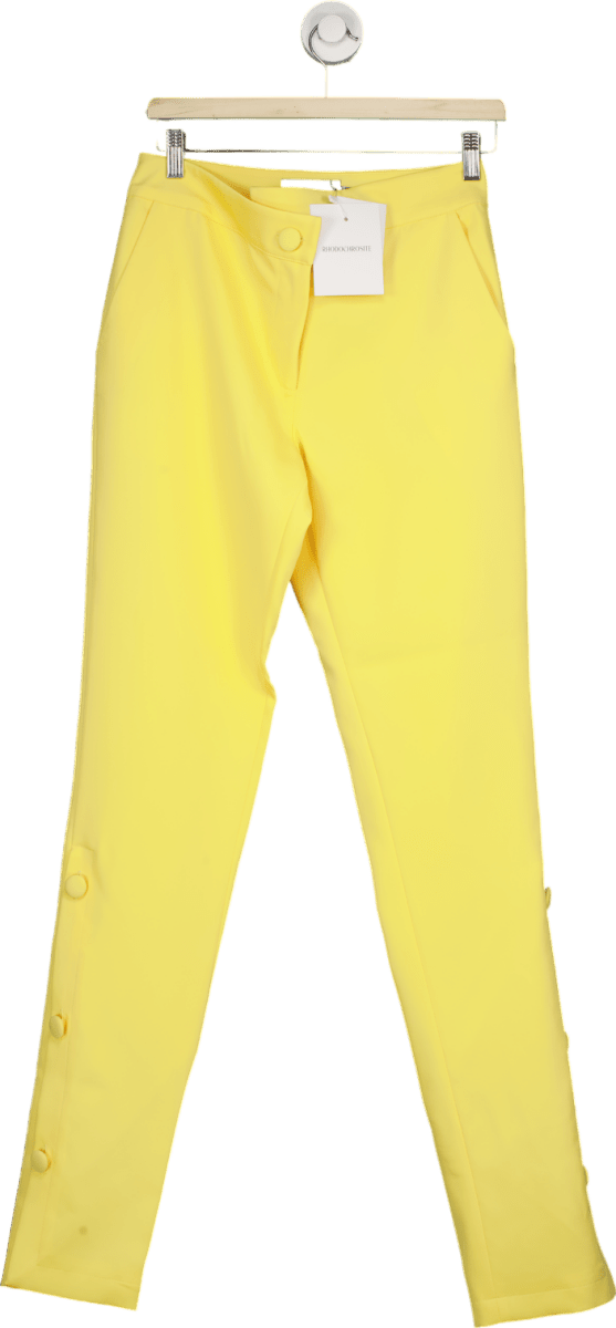 Rhodochrosite Yellow Laura Satin Button detail Trousers UK 8 - Reliked
