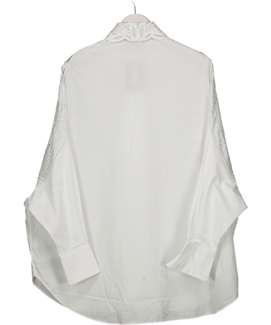 RICH RADI Q'S White Crystal Embellished Cutwork Oversize Shirt UK S - Reliked