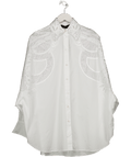 RICH RADI Q'S White Crystal Embellished Cutwork Oversize Shirt UK S - Reliked