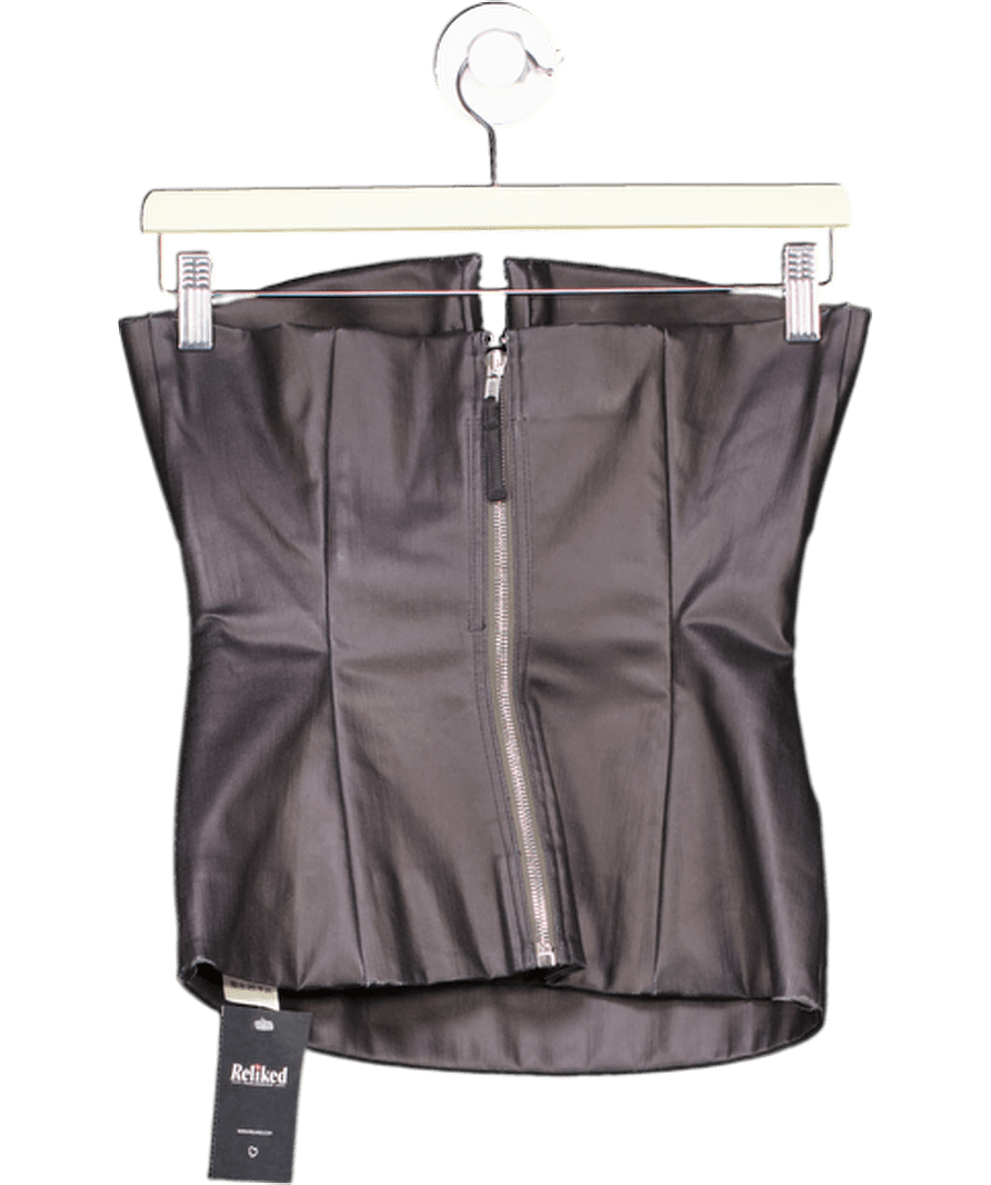 Rick Owens Black Coated Denim Corset S/s 22 Top With Front Cut - out Neckline UK 8 - Reliked