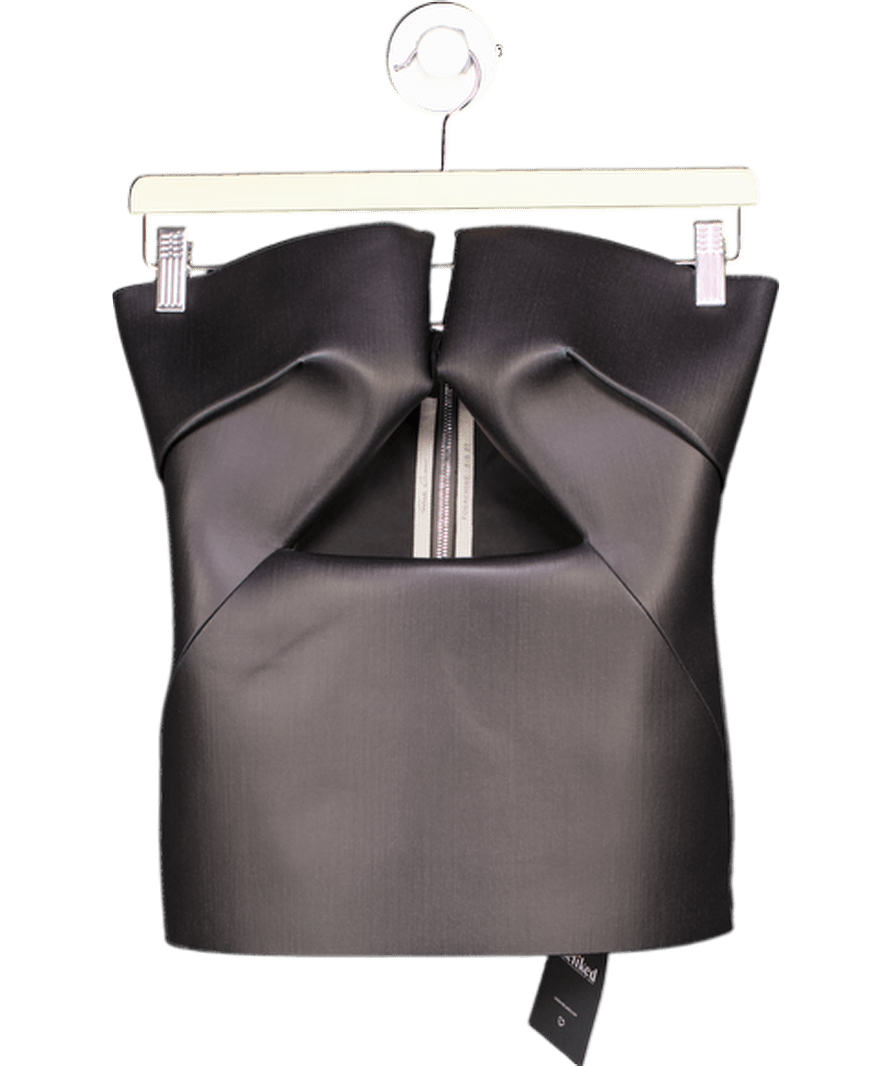 Rick Owens Black Coated Denim Corset S/s 22 Top With Front Cut - out Neckline UK 8 - Reliked