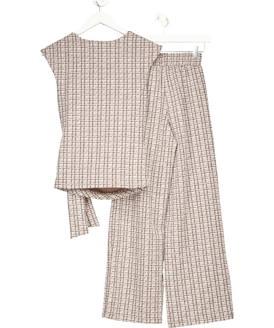 River Island 2 - piece Brown Boucle Sleeveless Tie Side Top And Trouser Set UK XS - Reliked