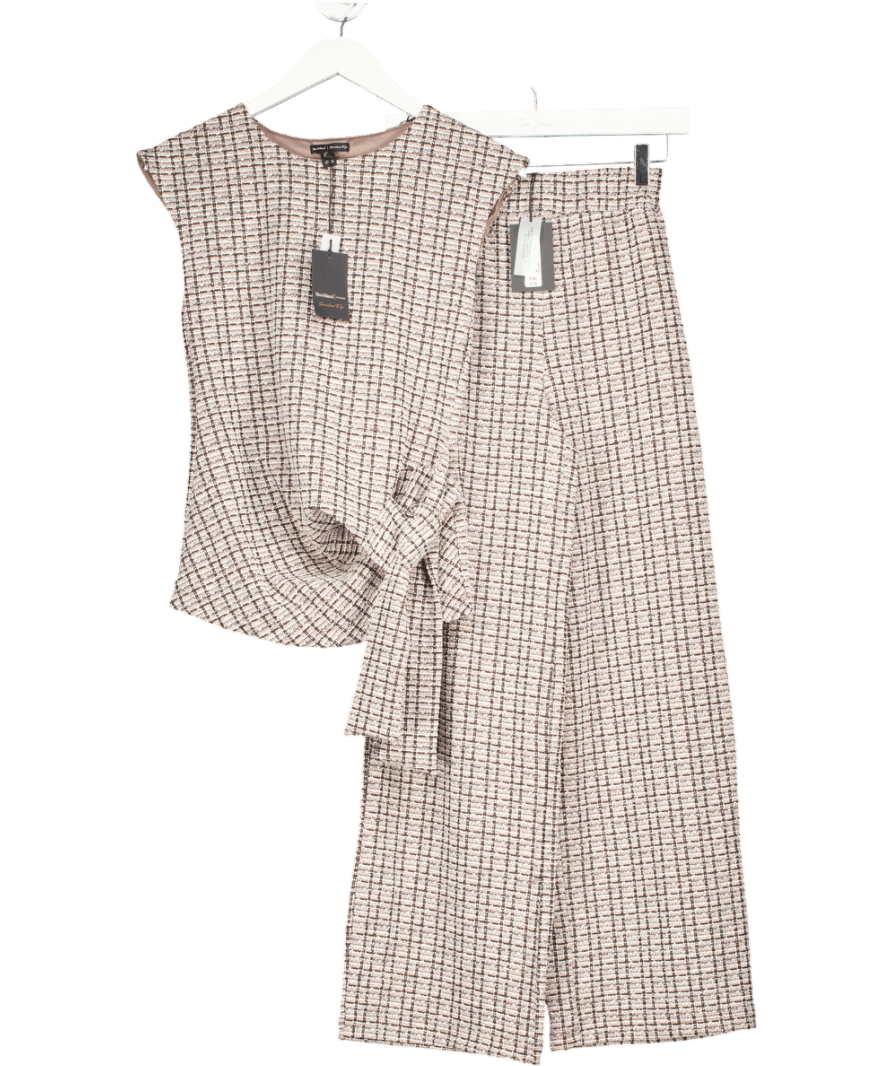 River Island 2 - piece Brown Boucle Sleeveless Tie Side Top And Trouser Set UK XS - Reliked