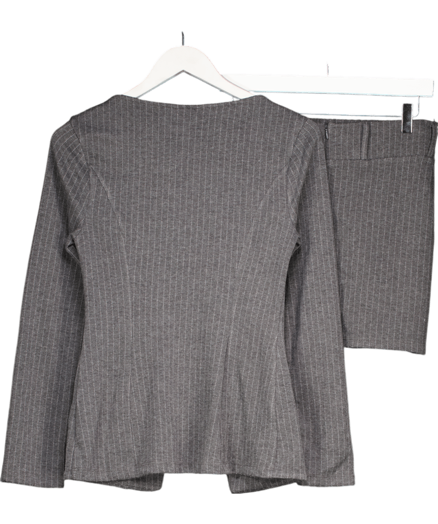 River Island 2 - piece Grey Pinstripe Long Sleeve Top And Mini Skirt Set UK 6 - Reliked