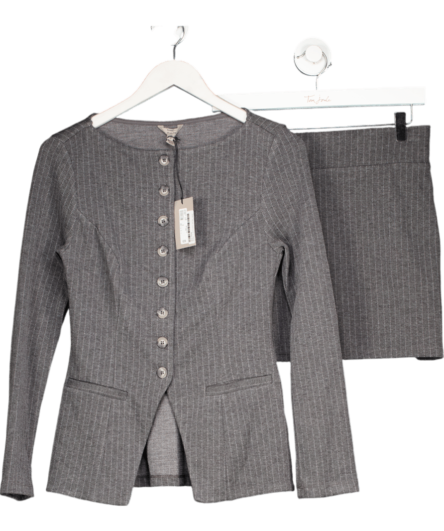 River Island 2 - piece Grey Pinstripe Long Sleeve Top And Mini Skirt Set UK 6 - Reliked
