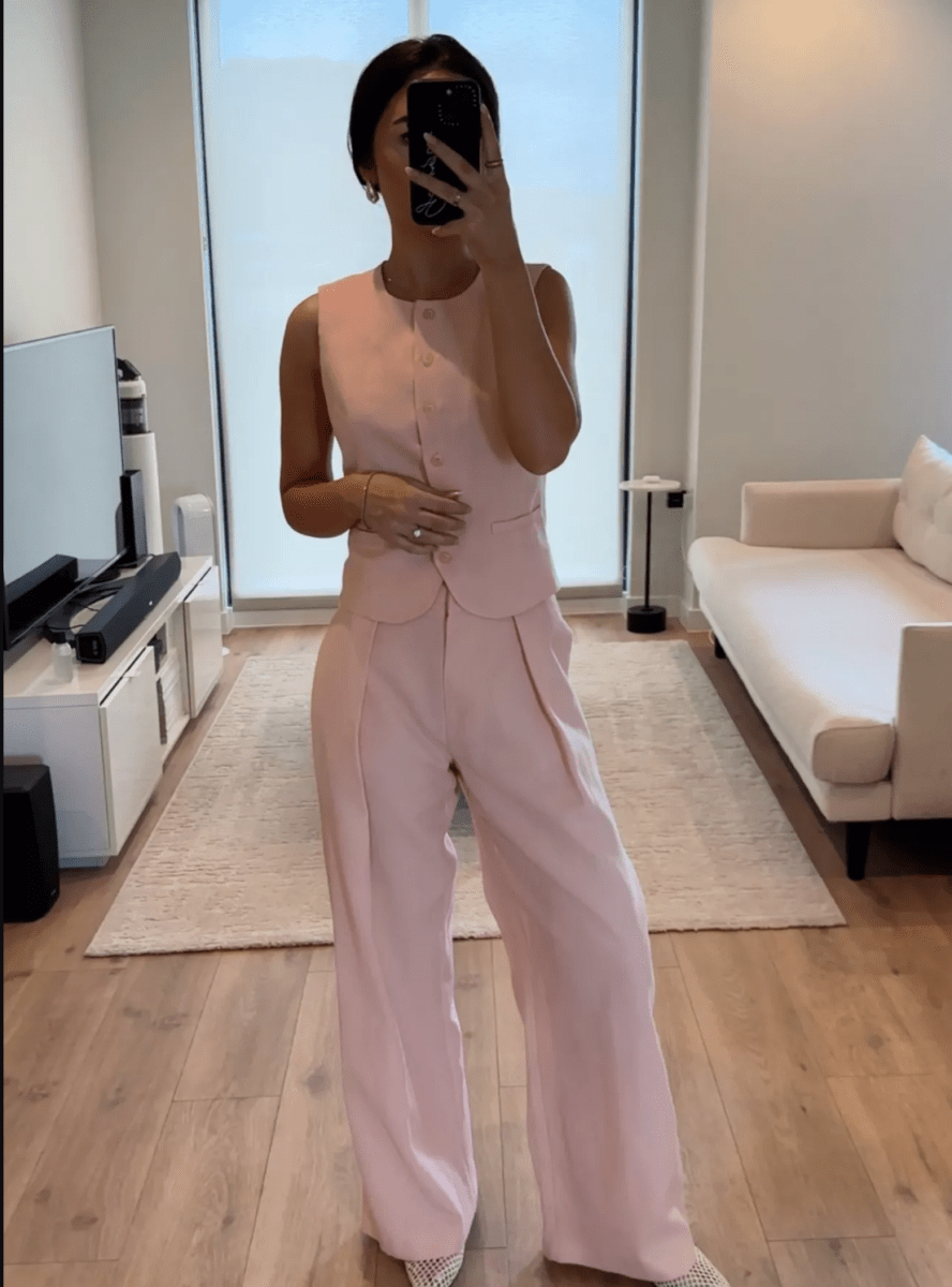 River Island 2 - piece linen blend Peachy Pink Waistcoat & Cropped Tapered Trouser Set UK 8 - Reliked