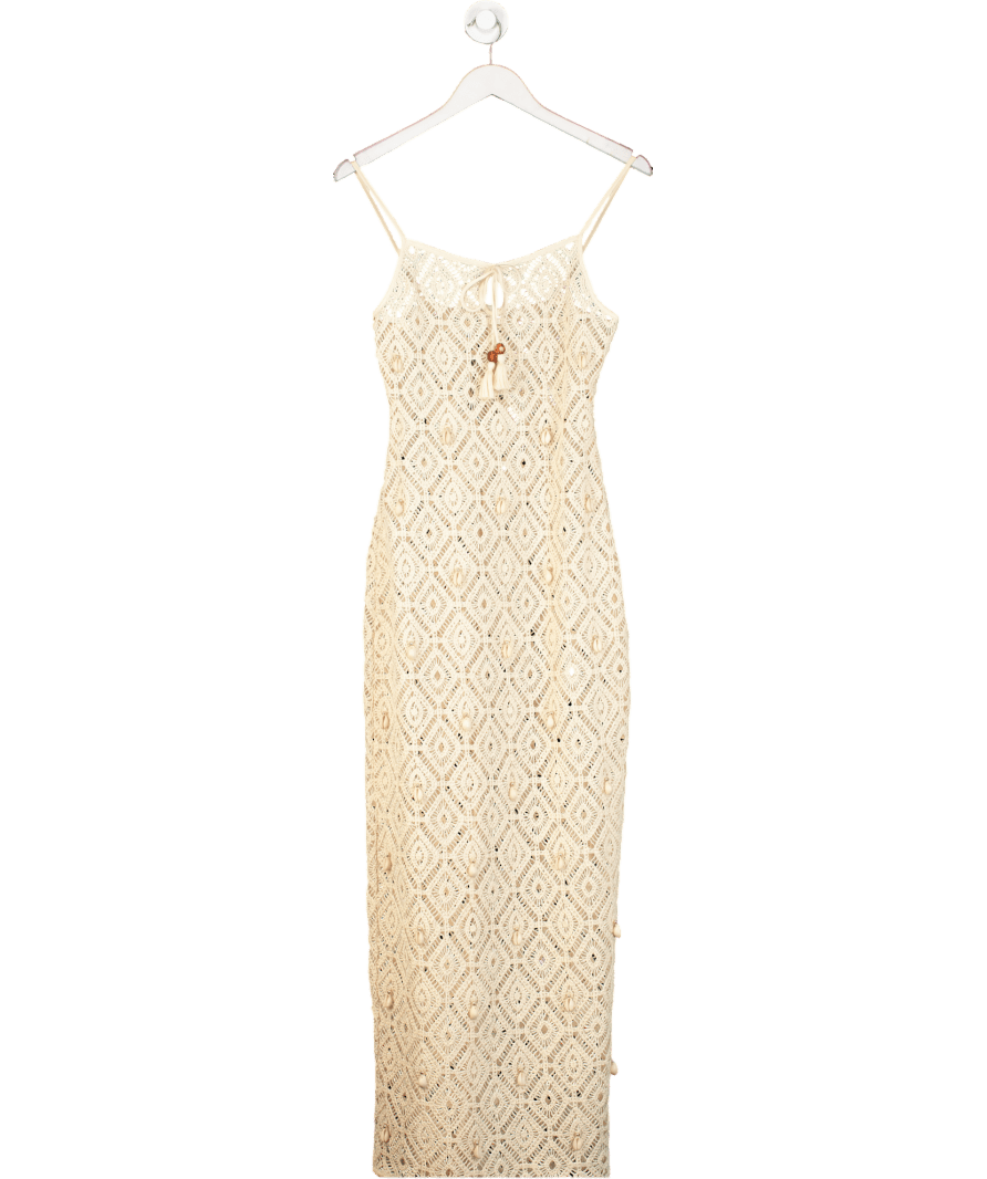 River Island Beige Crochet Shell Maxi Beach Dress UK XS - Reliked