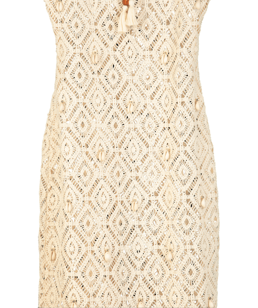 River Island Beige Crochet Shell Maxi Beach Dress UK XS - Reliked