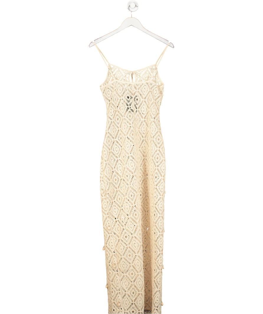 River Island Beige Crochet Shell Maxi Beach Dress UK XS - Reliked