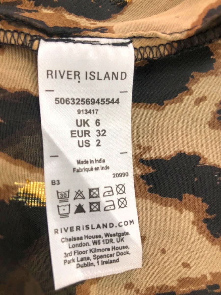 River Island Beige Leopard Print Sheer Ruffled Blouse UK 6 - Reliked