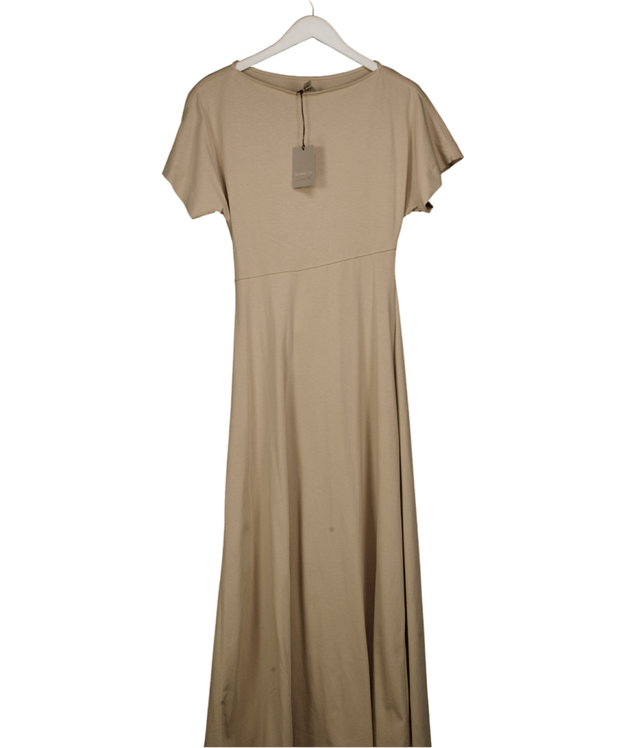 River Island Beige Short Sleeve Drape Side Midi Dress UK S - Reliked