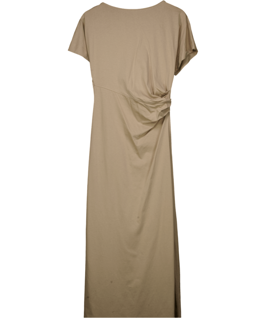 River Island Beige Short Sleeve Drape Side Midi Dress UK S - Reliked