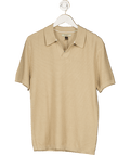 River Island Beige Short Sleeve Open Collar Polo Shirt UK S - Reliked