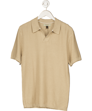 River Island Beige Short Sleeve Open Collar Polo Shirt UK S