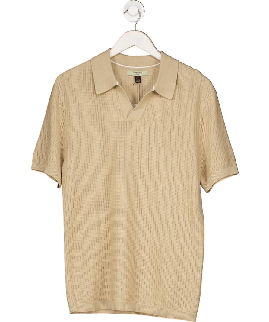 River Island Beige Short Sleeve Open Collar Polo Shirt UK S - Reliked