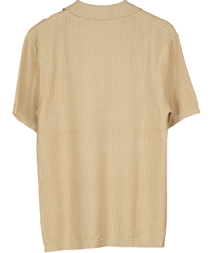 River Island Beige Short Sleeve Open Collar Polo Shirt UK S - Reliked