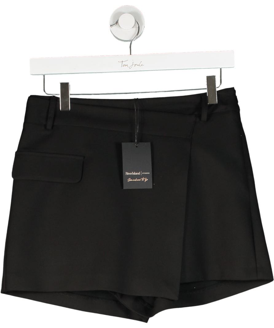 River Island Black Asymmetric Wrap Pocket Front Skort UK 8 - Reliked