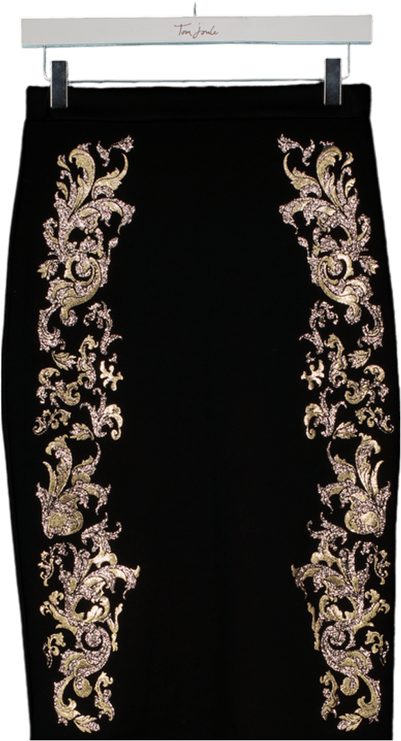 River Island Black Baroque Print Pencil Skirt UK 10 - Reliked