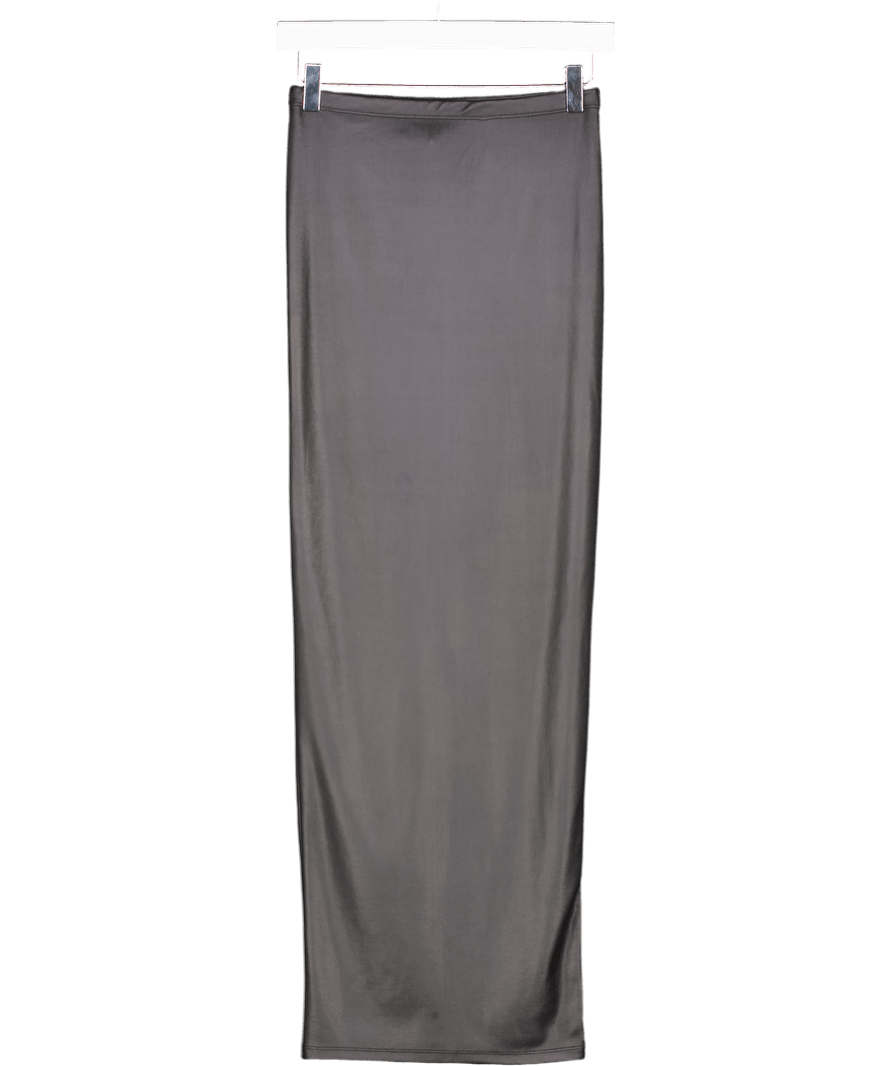 River Island Black Coated Midi Skirt UK 6 - Reliked