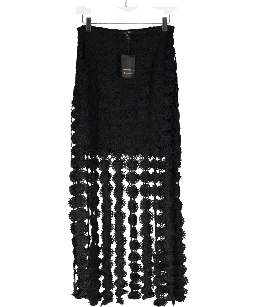River Island Black Crochet Tassel Midi Skirt UK 8 - Reliked