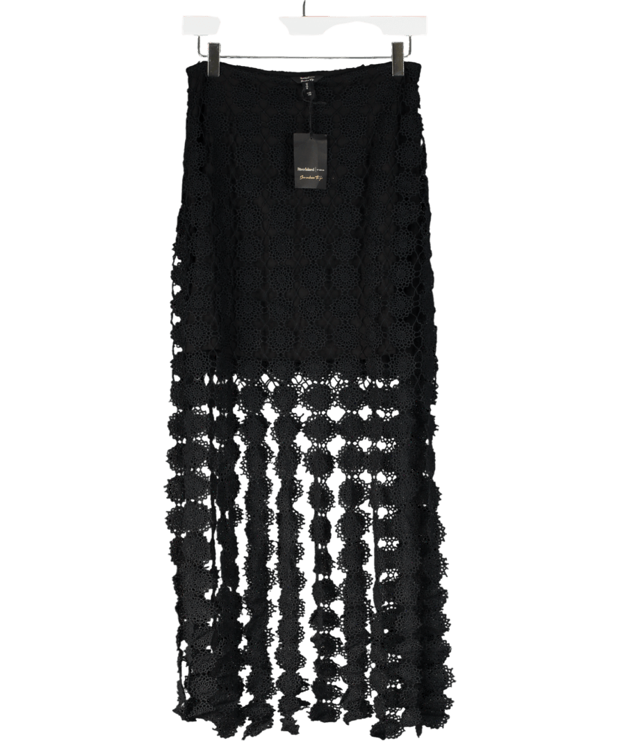River Island Black Crochet Tassel Midi Skirt UK 8 - Reliked