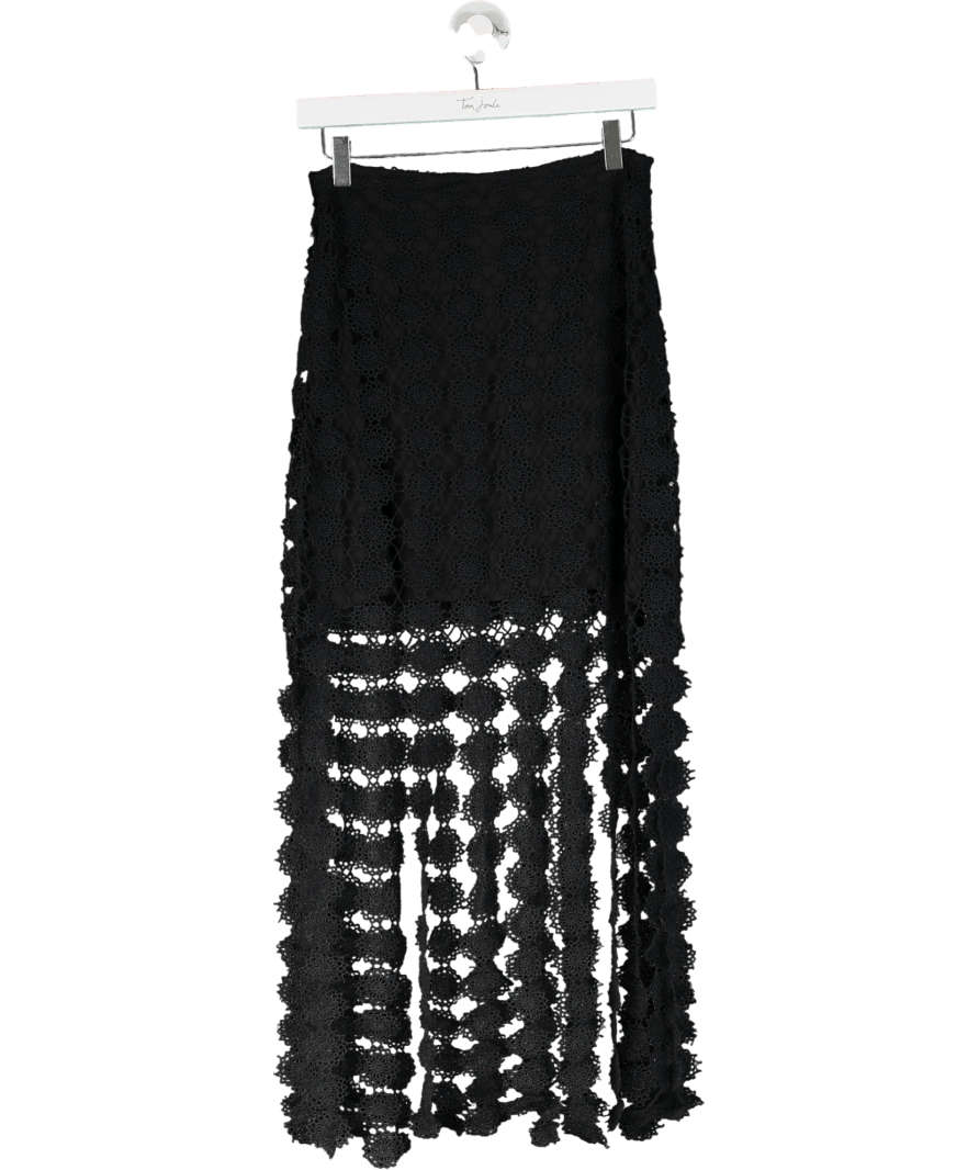 River Island Black Crochet Tassel Midi Skirt UK 8 - Reliked