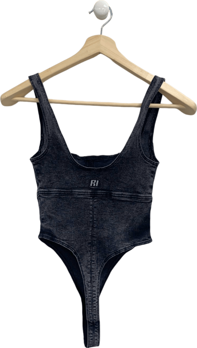River Island Black Denim Thong Bodysuit UK 6 - Reliked