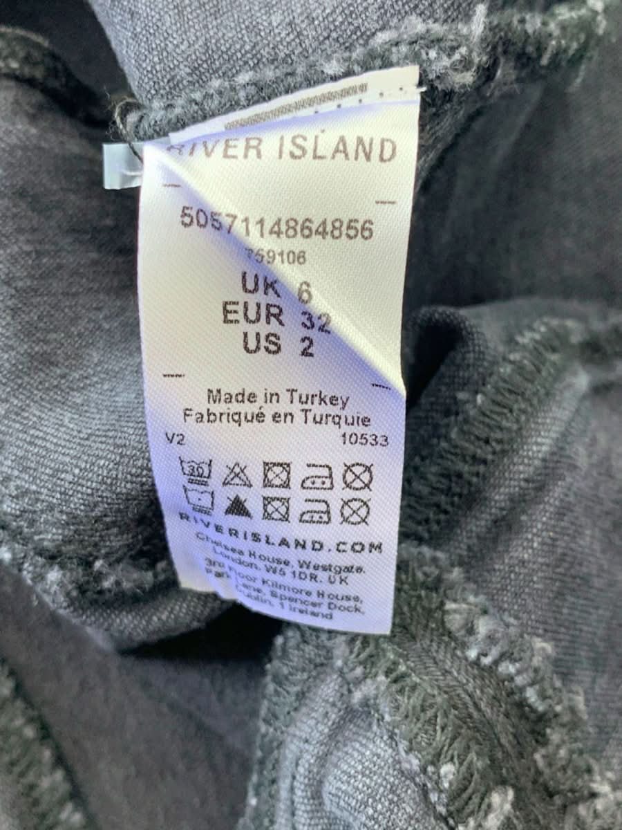 River Island Black Denim Thong Bodysuit UK 6 - Reliked