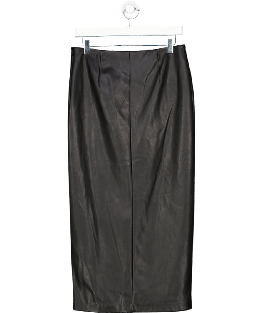 River Island Black Embellished Faux Leather Midi Skirt UK 10 - Reliked