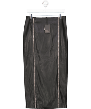 River Island Black Embellished Faux Leather Midi Skirt UK 10