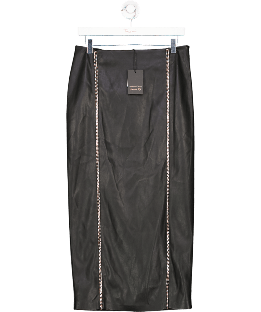 River Island Black Embellished Faux Leather Midi Skirt UK 10 - Reliked