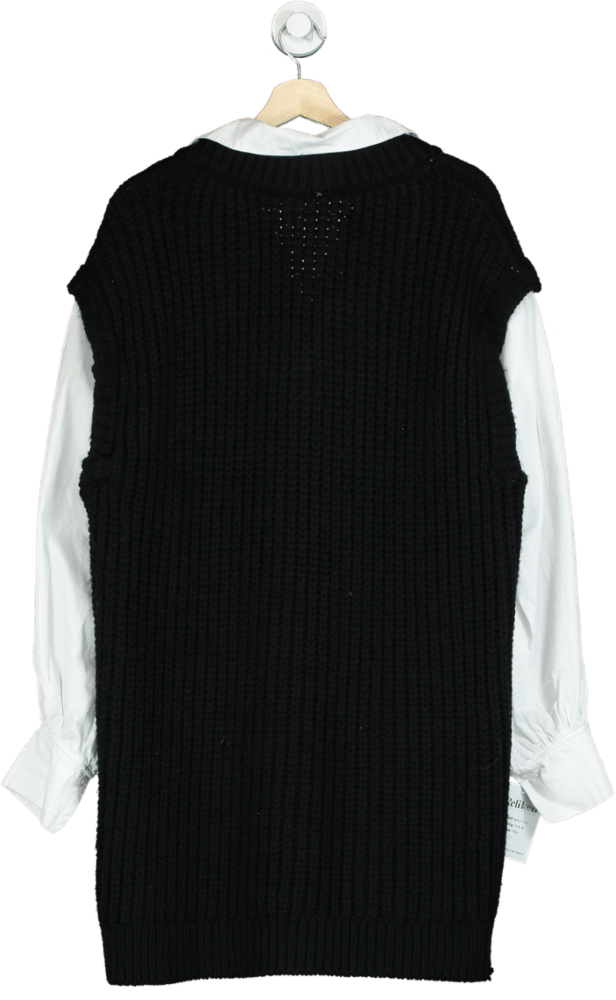 River Island Black Knitted Sweater Vest with White Shirt UK L - Reliked