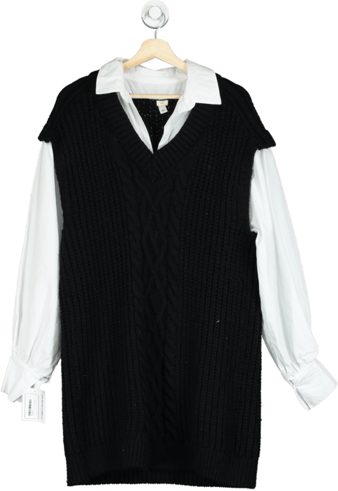 River Island Black Knitted Sweater Vest with White Shirt UK L - Reliked