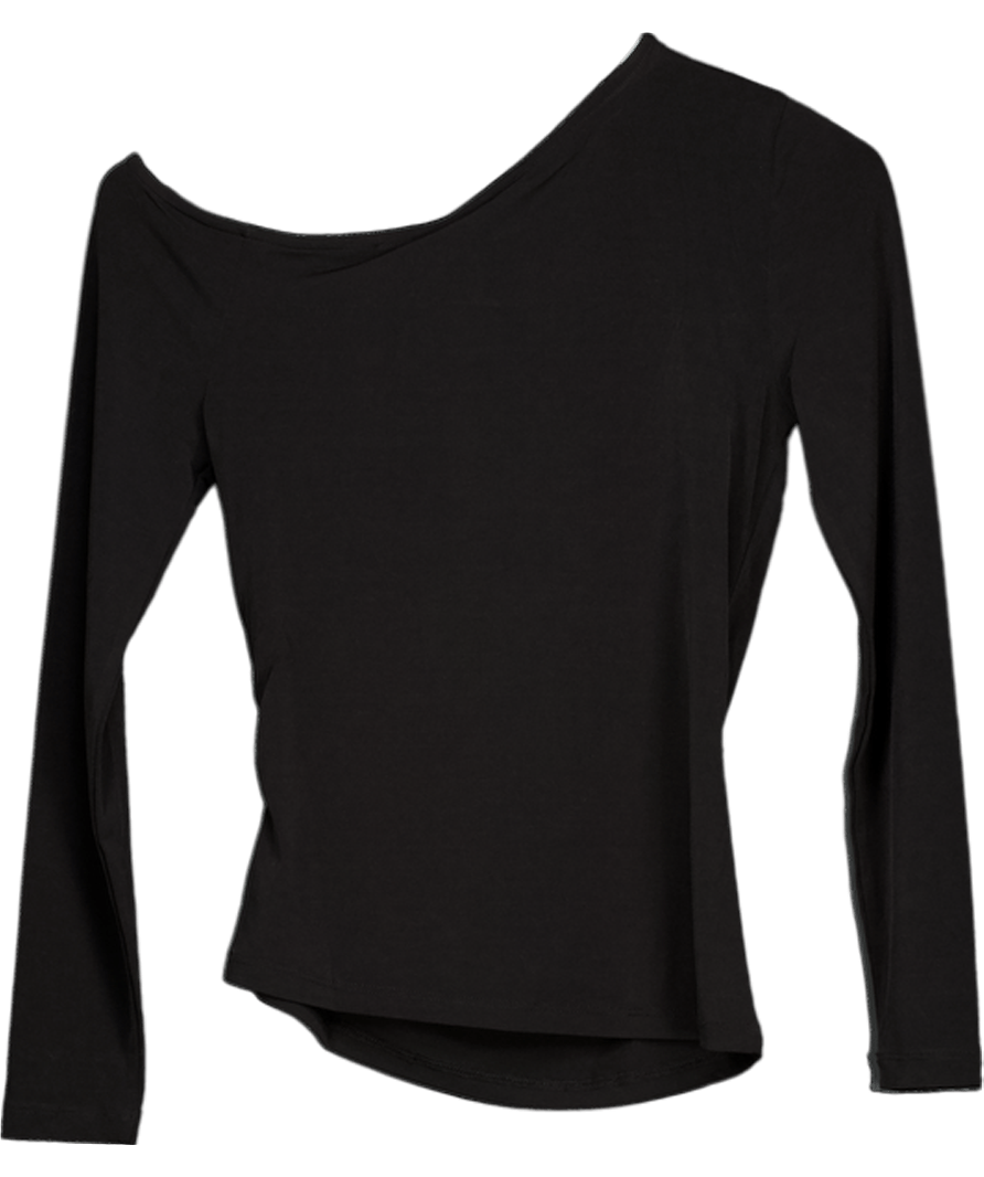 River Island Black Long Sleeve Gold Trim Drape Top UK S - Reliked