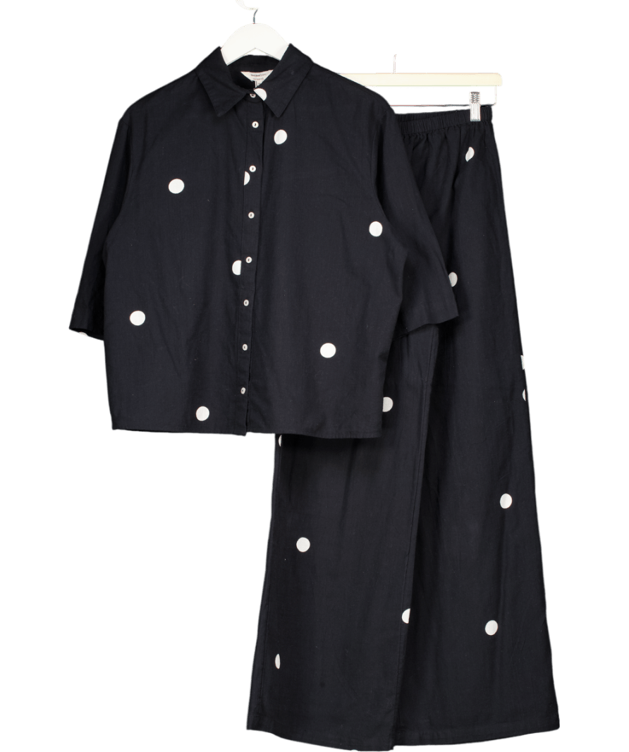 River Island Black Relaxed Fit Polka Dot Shirt And Wide Leg Trouser Set UK XS - Reliked