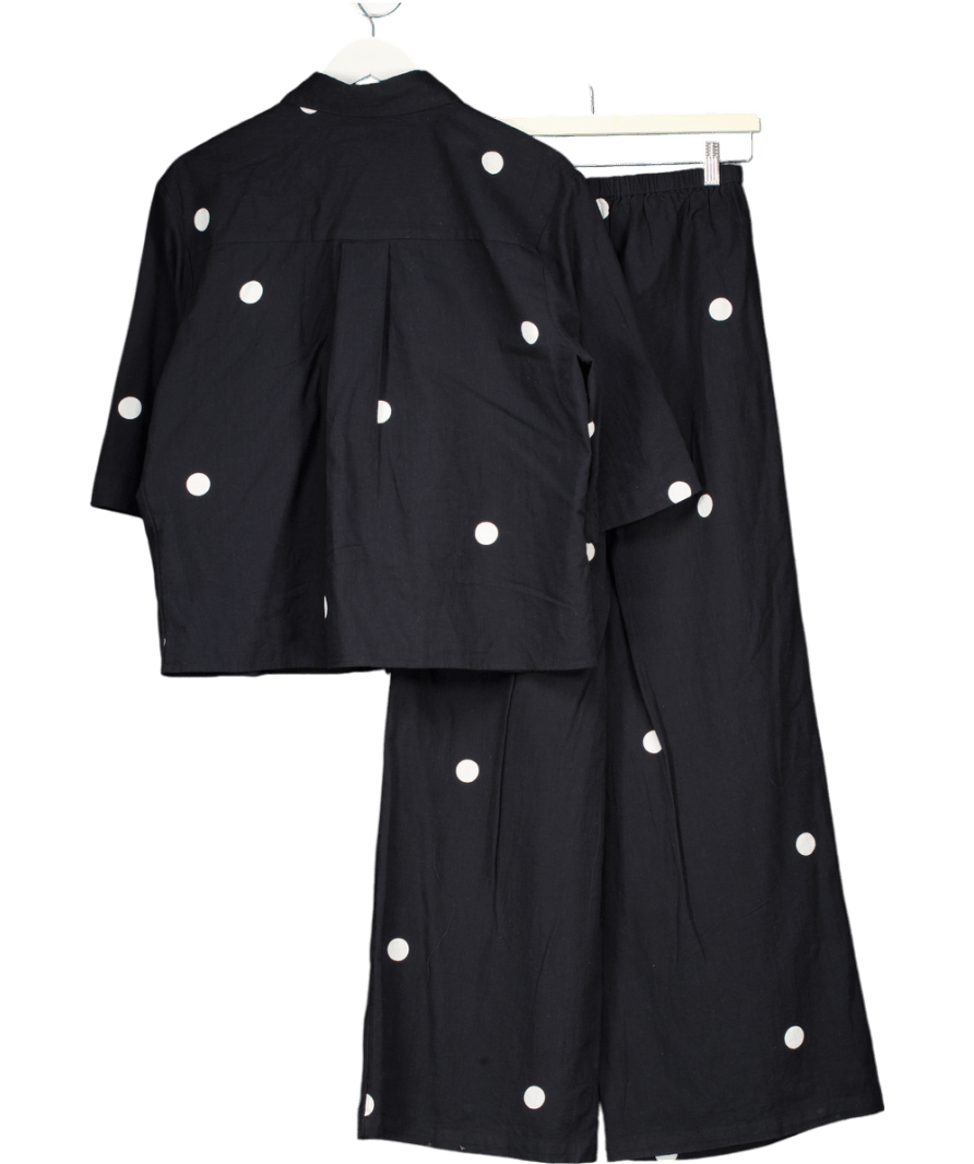 River Island Black Relaxed Fit Polka Dot Shirt And Wide Leg Trouser Set UK XS - Reliked