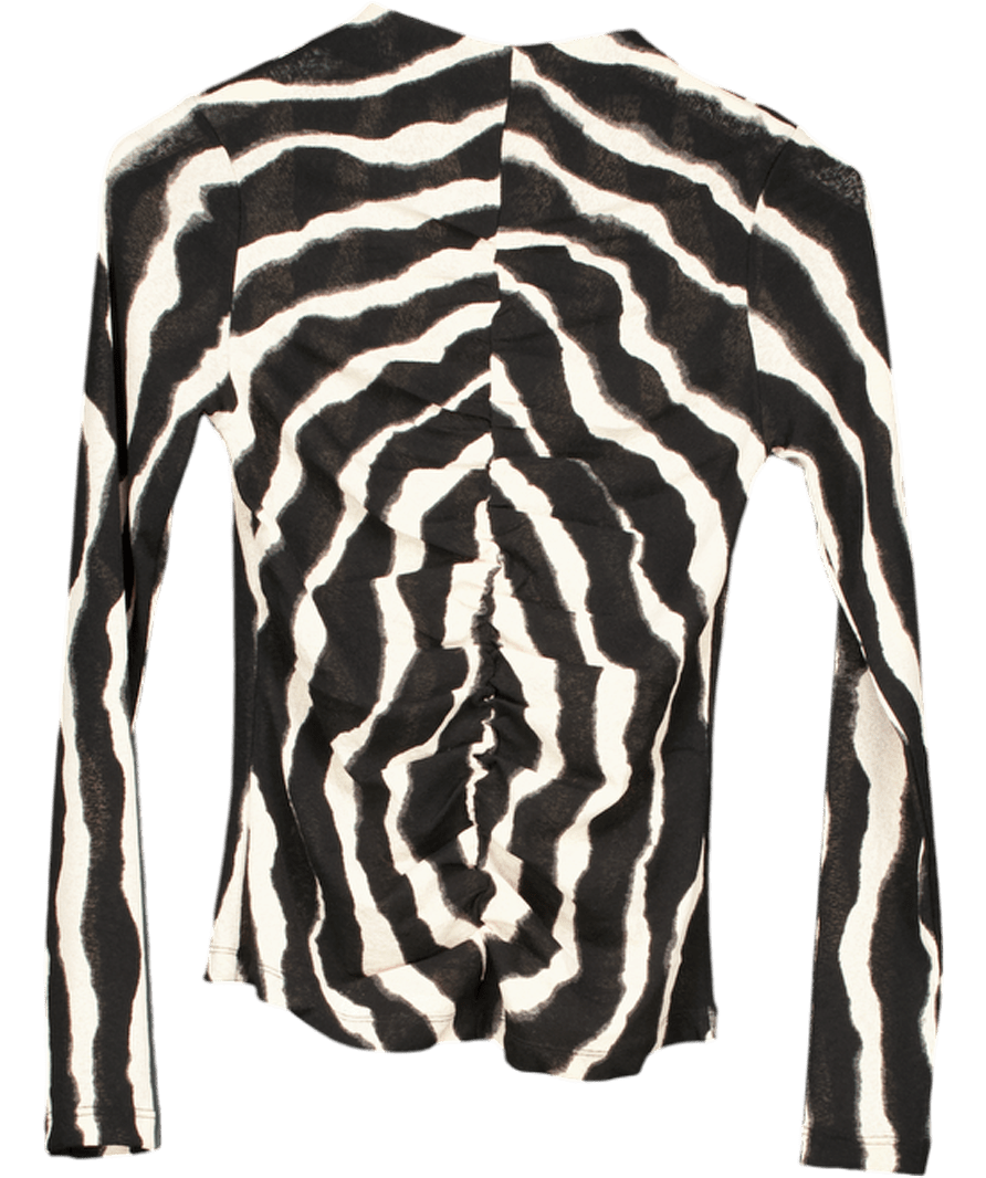 River Island Black Ruched Wavy Print Mesh Top UK S - Reliked