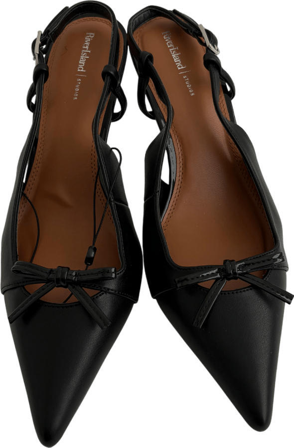 River Island Black Slingback Pointed Kitten Heels UK 6 EU 39 👠 - Reliked