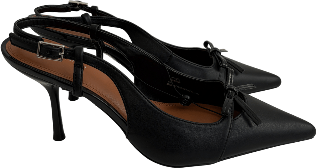 River Island Black Slingback Pointed Kitten Heels UK 6 EU 39 👠 - Reliked