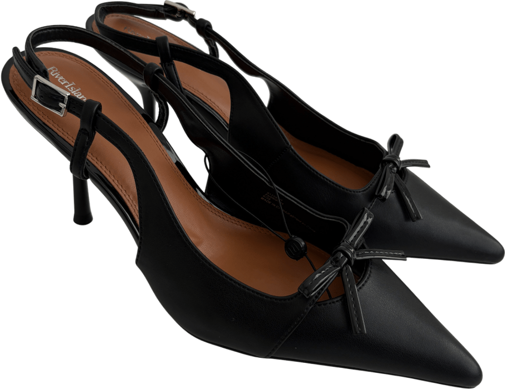 River Island Black Slingback Pointed Kitten Heels UK 6 EU 39 👠 - Reliked