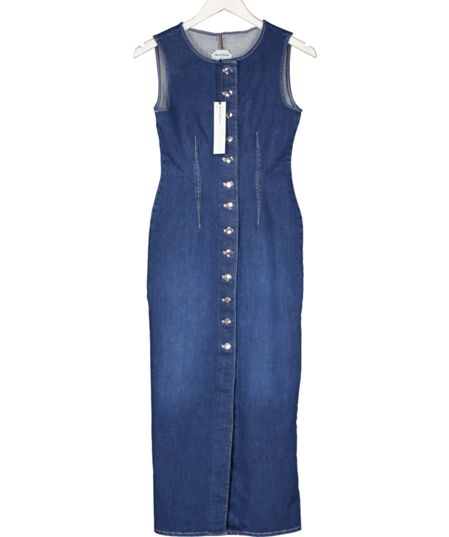 River Island Blue Denim Button Front Midi Dress UK 6 - Reliked