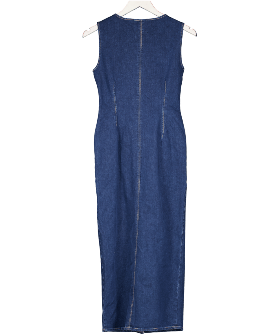 River Island Blue Denim Button Front Midi Dress UK 6 - Reliked