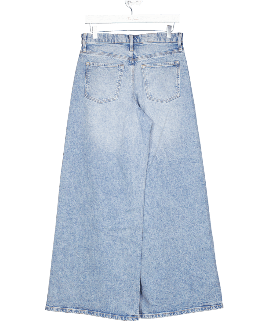 River Island Blue Denim Mid Rise Wide Leg Jeans UK 10 - Reliked