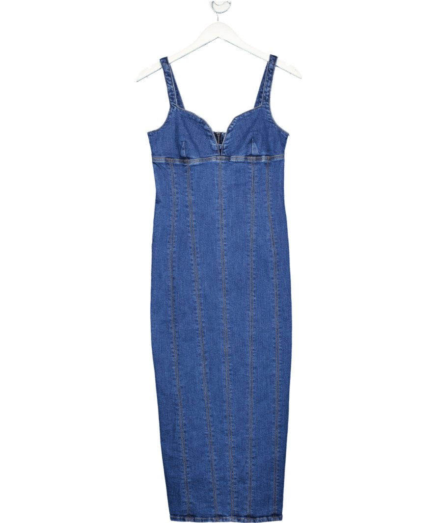 River Island Blue Denim Plunge Neckline Bodycon Maxi Dress UK 10 - Reliked